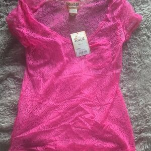 Mudd Women's Vibrant Pink Lace Tee